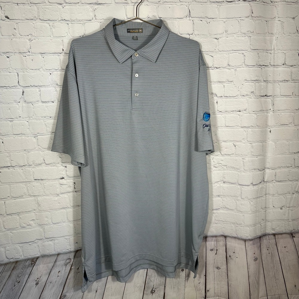 Peter Millar Summer‎ Comfort Polo Shirt Mens XXL Grey Blue Stripe Old South 2017